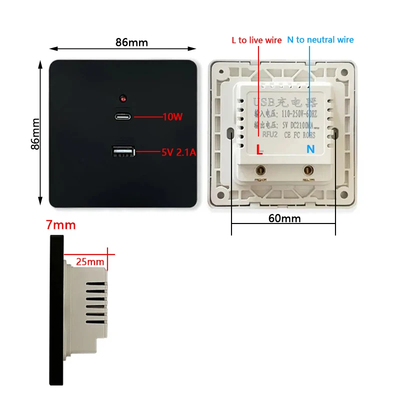 검정색 범용 벽 USB C 소켓, 10W Type-c  - Outdoor Usb Power Strip 리뷰 및 가격